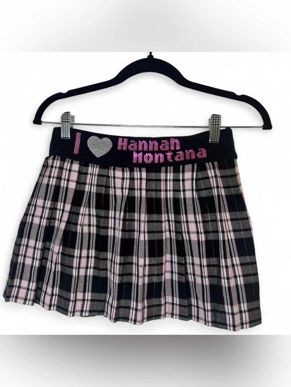 Disney Hannah Montana Black and Pink Plaid Pleated Skirt